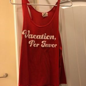 Red tank top , graphic tank, VACATION POR FAVOR 😎